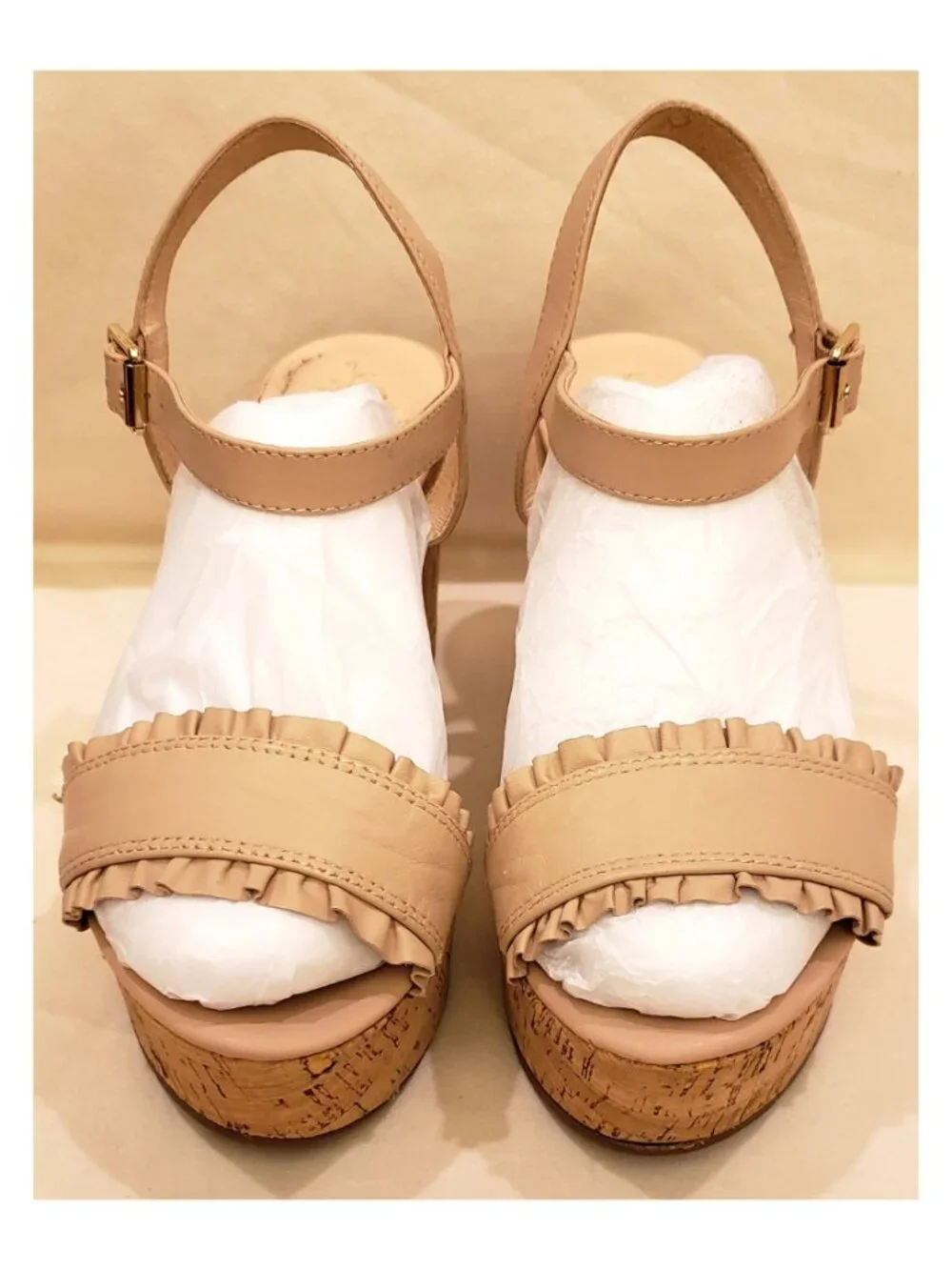 Kate Spade New York Cork Wedge Platform Sandals Size 9M Nude/Beige Leather